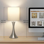 Touch Control Table Lamp, 3-Way Dimmable Bedside Lamp for Living Room, Modern Nightstand Lamp for Bedroom, Silver Table Lamp with White Shade, Desk Lamp for Dorm, Home, Office, 3000K LED Bulb Included