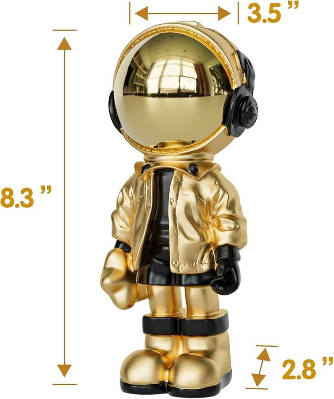 EZ4ENCE Small Figurine Statue Astronaut Sculpture Decor,Sculpture for Home Decor,Arts Gold Shelf Decoration,Cool Metal Mask Table Decor,Mini Ornament