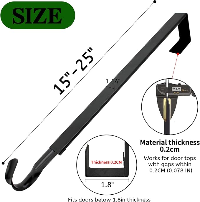 GP Life Wreath Hanger for Front Door, Adjustable from 15 to 25 Inches Hanger, 20 lbs Larger Door Upgrade Christmas Fall Wreaths Decorations Hook (Black)