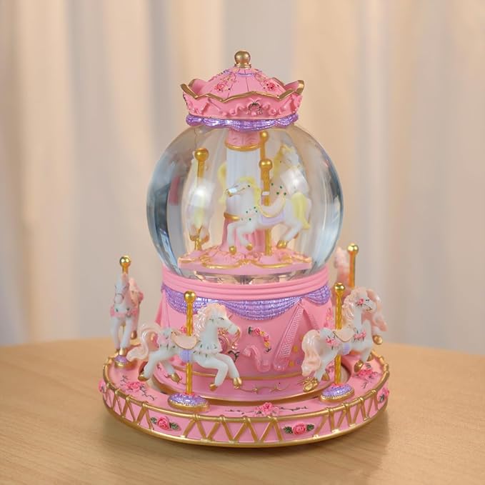 Carousel Music Box, Snow Globe Music Box, Carousel Horse Snowglobe with Light, Music Boxes for Girls, Gifts for Granddaughter