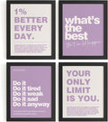 DSHFG Motivational Inspirational Office Wall Art Decor Prints Set of 4, Black Motivational Wall Decor Trendy Retro Posters for Office Home Decor, 8x10 Unframed (Purple)