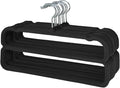 VSV stoage Velvet Pants Hangers with Double Non Slip Bar - Multiple Velvet Hangers for Closet - Thin Space Saving Clothes Hanger - 360° Swivel Felt Trouser Hanger Perchas Terciopelo 10 Pack (Black)