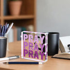 Purple Christian Gifts for Women -Religious Plaques Christian Woman Decor Gift, Modern Home Office Room Bathroom Bedroom Tabletop Shelf Desk Valentines Day Decor, Pray on it Pray through it, Baptism Gifts