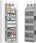 Lifewit 1 Pack Over the Door Organizer, Clear Window Hanging Storage with 4 Side Pockets, Anti Tilt 40 lbs Load Behind Door for Pantry, Nursery, Bathroom, Bedroom, Dorm, 5 Section, Light Gray
