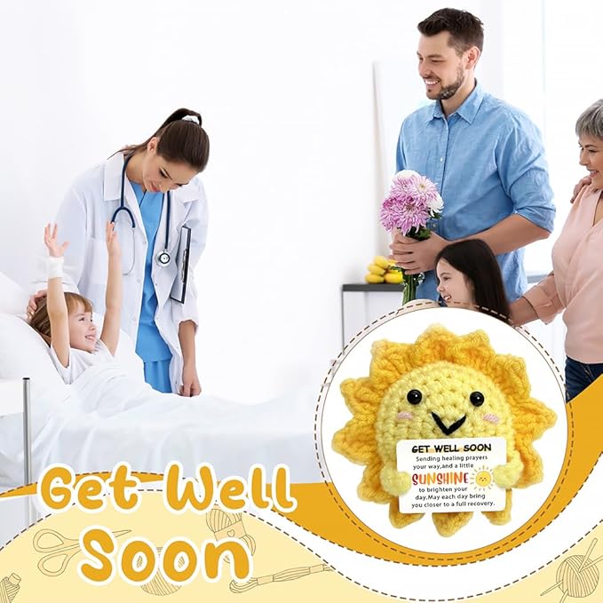 Get Well Soon Gifts - Handmade Positive Crochet Sunshine Dolls with Cheer Up Messages, Crochet Emotional Support Buddies for Surgery Recovery & Healing | Get Well Soon Gifts for Kids, Women, Men