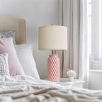 USumkky 20.5" Pink Table Lamps Set of 2,Modern Farmhouse Bedside Lamps - Ceramic Nightstand Lamps for Bedroom,Boho Living Room End Tables,Small Office Desk Lamp