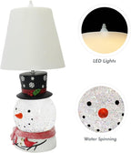 MOMENTS IN TIME Christmas Snowman Table Lamp with Glitter Spinning Water Globe, LED Lighted Holiday Lamp with Fabric Shade, USB or Battery Operated, 17.5 Inch Decorative Home Decor