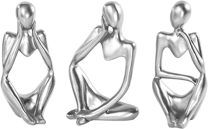 BMLCGJ Thinker Statue Gold Decor Abstract Art Sculpture, Golden Resin Collectible Figurines for Home Living Room Office Shelf Decoration,Great Gifts Ideas (Silver)