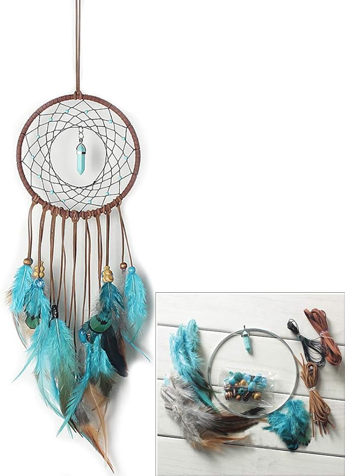 DIY Dream Catcher Making Kit, Macrame Dream Catcher Craft Supplies for Kids Bedroom Wall Decor Nursery Baby Room Hanging Wedding Ornaments Party Handmade Gift (Turquoise)