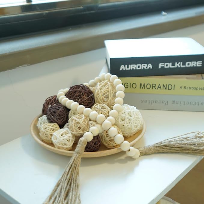 Qingbei Rina 20 PCS Wicker Rattan Balls,Decorative Balls for Bowls,Vase Filler for Centerpieces,Decorative Orbs Woven Spheres,Bowl Fillers Decor(Beige Brown White)