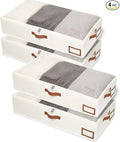 Yawinhe Under Bed Storage Containers, 4 Pack, Bin with Lids, Collapsible Closet Organizers, with Sorting Card Slot and 4 Leather Handles, for Blanket, Bedding, 31.5''Lx15.7''Wx6''H, Beige