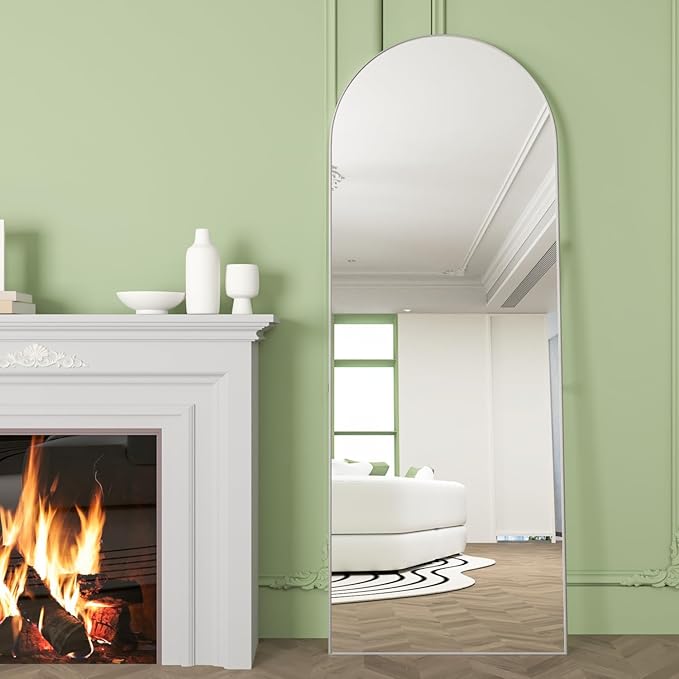 Full Length Mirror, 56"x16" Arch Floor Mirrors with Stand, White Arched Full Body Standing or Leaning Mirror for Bedroom, Living Room