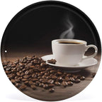 Wall Picture, with Coffee Cup and Coffee Beans Printed Circular Iron Hanging Picture,Wall Art Decor,Home for Bedroom Living Room Bathroom Decor,Iron Painting 11.8X11.8 in