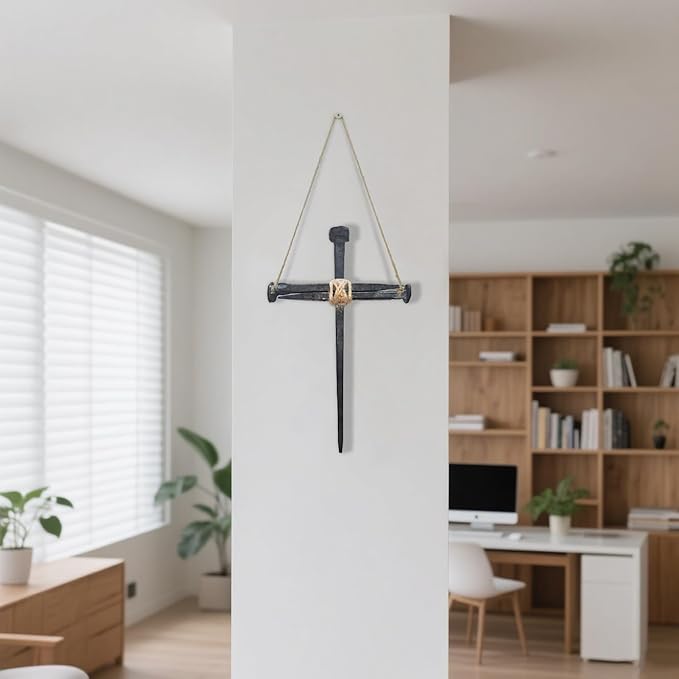 LeMeeOly Passion of Jesus Christ Crucifixion Nail, Metal Cross for Wall Decor, 3PCS Handmade Flat-Head Nails DIY Crafts 8’’,Christian Style Decor for Church Home Easter Christmas Memorials