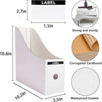 Limitliho 24 Pack White Cardboard Magazine File Holder for Desk, Shelves, Office or Home, Vertical Book Bins for Classroom and Library Use, 10.6'' H×10.2'' L ×3.5''W Folder Organizer Box
