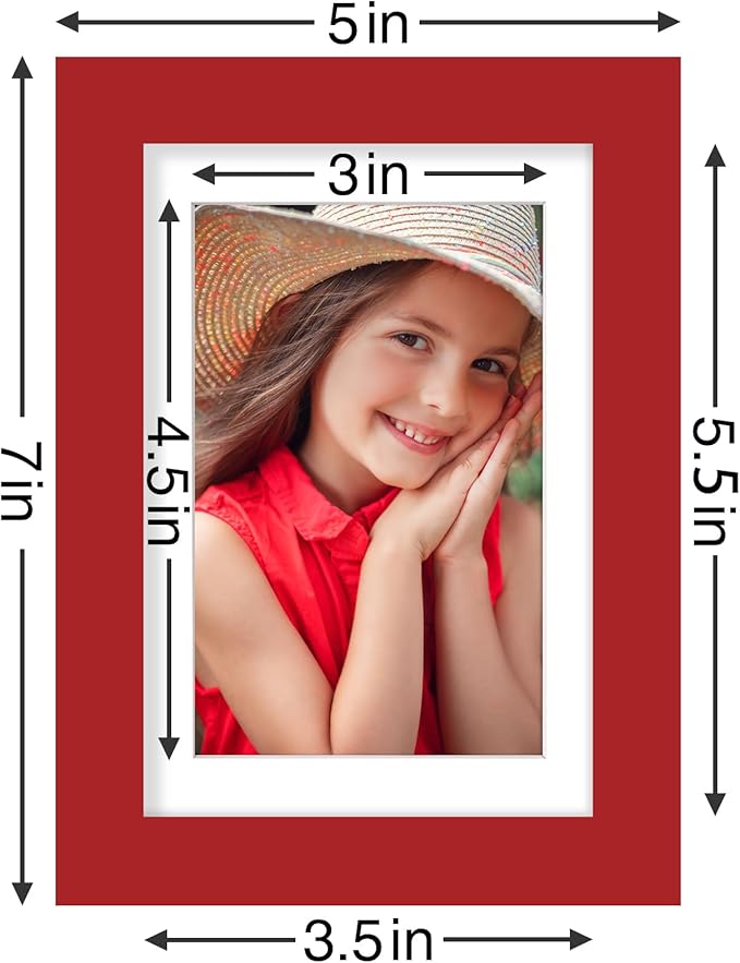 Vittanly 4x6 Picture Frames Set of 9, Shatter Resistant Plexiglass, Display 3.5x5 Pictures with Mat or 4x6 without Mat, Photo Frames for Wall or Tabletop, Engineered Wood, Red