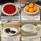 SWADESHI BLESSINGS HandCrafted Marble Ruffle Bowl/Antique Scallop Bowl/Fruit Bowl/Vintage Ring Dish/Decorative Flower Dish/HouseWarming Gift/Wedding Gifts/Urli (12 Inches)