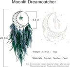 Crystal Dream Catcher,Large Dream Catcher for Adult,Green Boho Dream Catcher Wall Decor with Gemstone Hanging Ornament Girls Dorm Room Decor Festival Gift