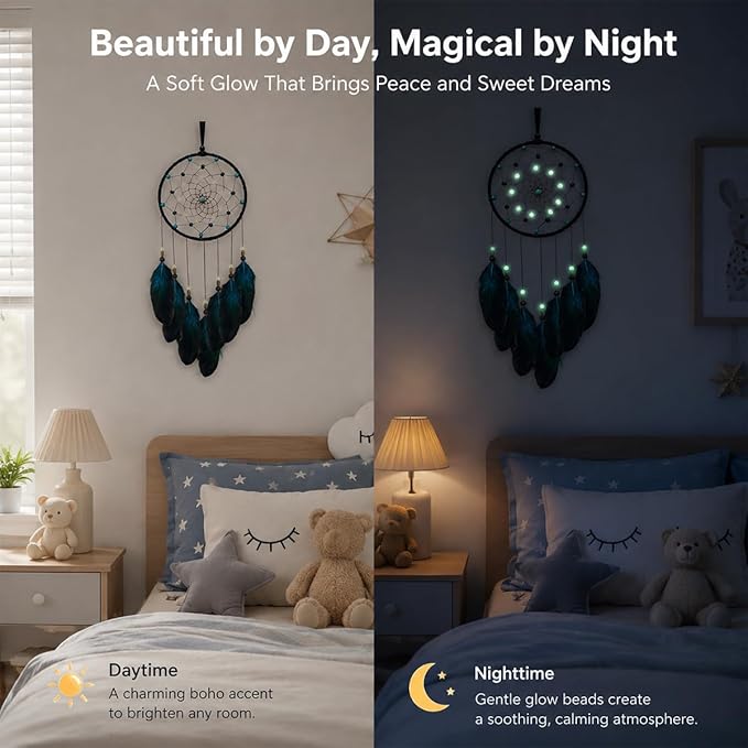 Dream Catcher for Boys Blue Dreamcatcher for Bedroom Handmade Feather Hanging Decoration Ornament Birthday Festival Craft Gift