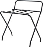 Kings Brand Furniture - Metal Foldable Luggage Rack, Suitcase Stand with Back, Black