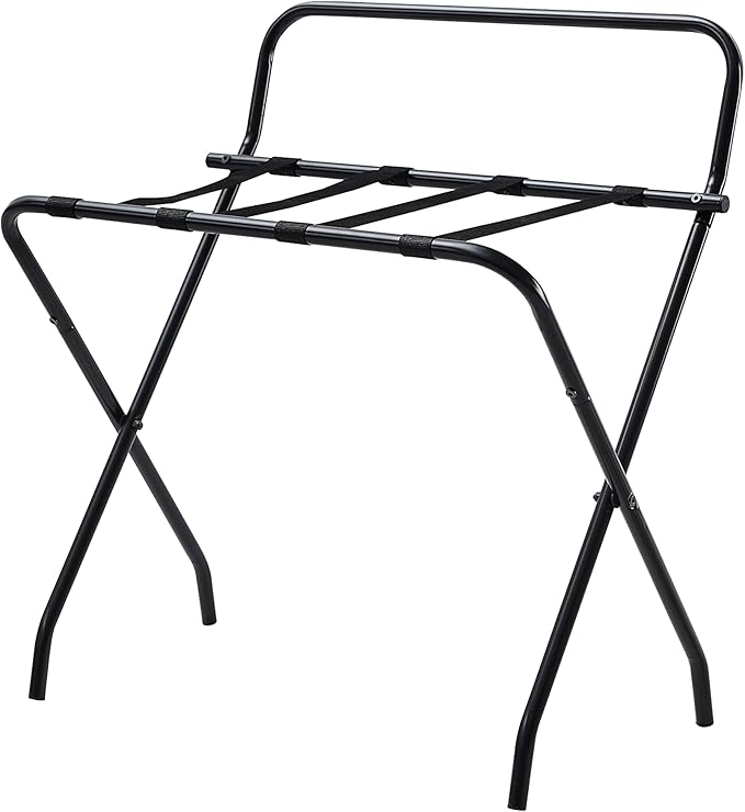 Kings Brand Furniture - Metal Foldable Luggage Rack, Suitcase Stand with Back, Black