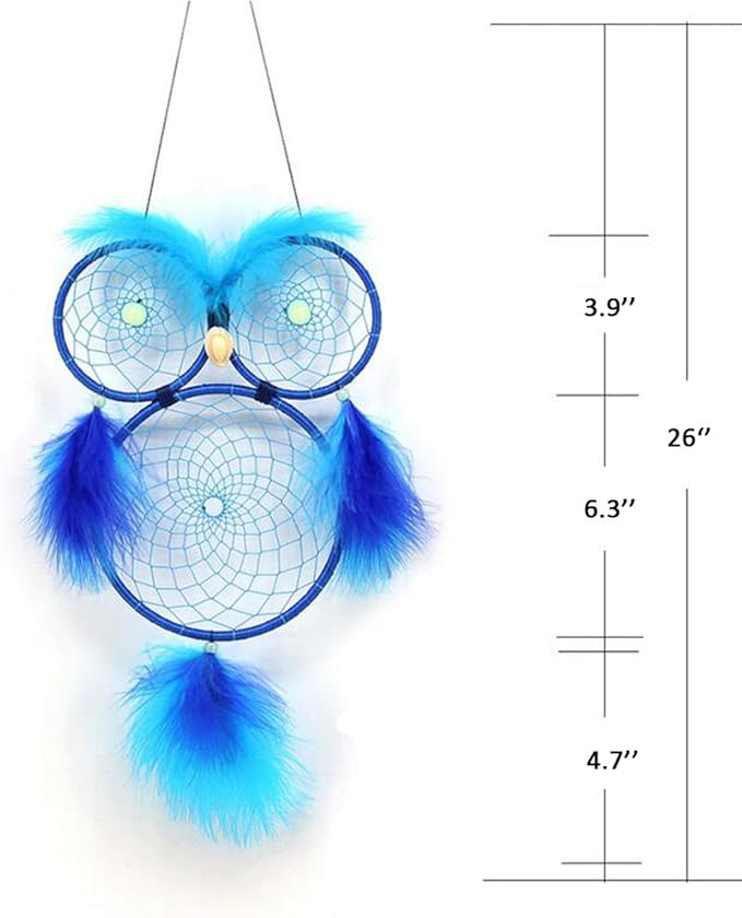 Owl Dream Catcher for Kids, Glow in The Dark Blue Dream Catchers Owl Decor for Home Bedroom Wall Hanging Decorations