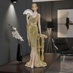 Comfy Hour 13" Glamour Elegance Victorian Art Figurine, Camille Lady with Fan Statue, Roaring 20s Art Deco Style Home Decor Accent, Polyresin Artisan Crafted Sculpture, 1 Unit (Gold)