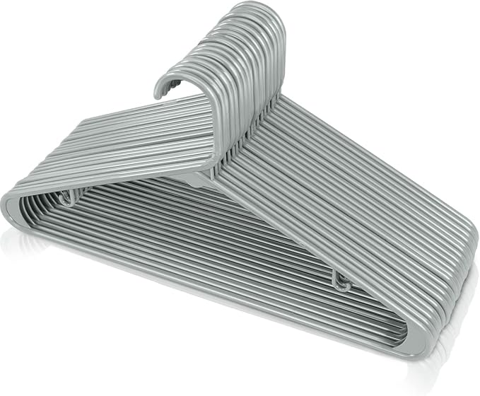 Utopia Home Plastic Hangers 20 Pack - Space Saving Clothes Hanger - Durable & Strong Closet Organizers and Storage with Built-in Strap Hooks - Essential for Shirts, Pants, Skirts & Coats (Grey)