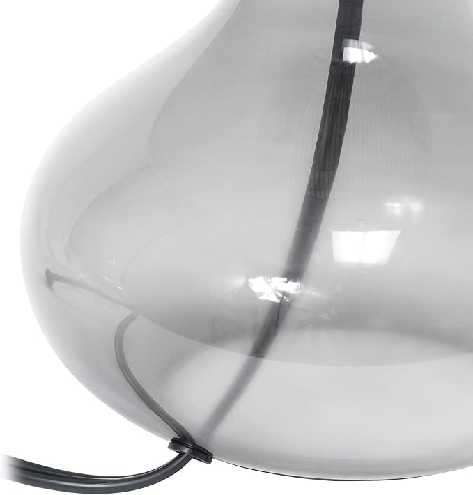 Simple Designs LT2063-SMG Small Glass Raindrop Bedside Table Lamp with Gray Fabric Shade, Smoke