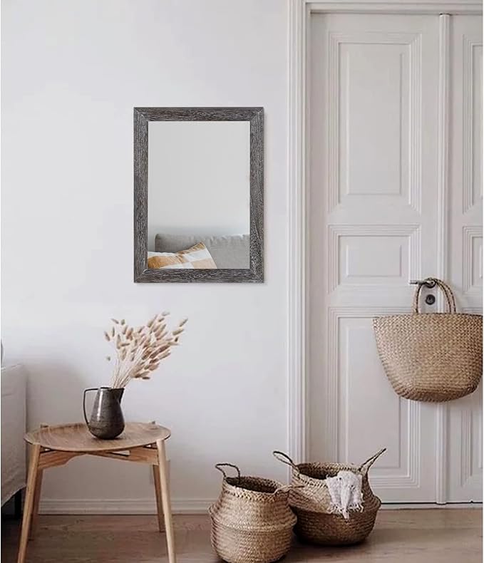 AAZZKANG Wall Mirror with Rectangle Wood Frame Rustic Decorative Hanging Mirrors for Bedroom Bathroom Living Room Home Office Small
