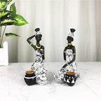African Statues Art Sculptures Women Figure Girls Tribal Lady Figurine Black Women Home Decor Collectible Creative Vintage Gift Crafts (Black+White)