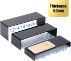 ANDGOO 6Pcs Large Acrylic Risers, 2 Set(11.2”L~11.6”L~12”L) Black Rectangular Showcase Collectibles Display Shelf, Retail Desktop Display Stand for Organize and Decoration