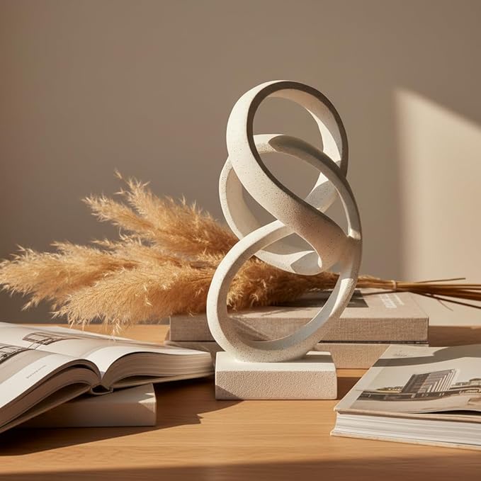 10" Modern Abstract Ribbon Decorative Sculpture, Knot Sculptures,Home Decor,Coffee Table Statues,Dining Living Room Desk Decor（White）