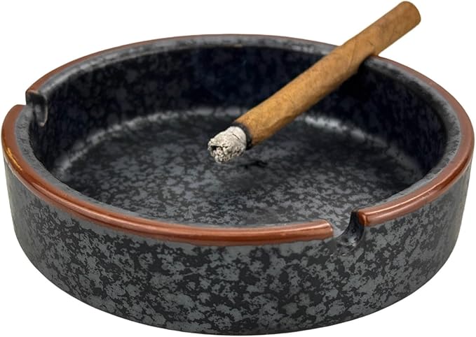 Ceramic Ashtray Stylish Indoor & Outdoor Cigarette Ashtray for Home, Coffee Bars, and Patios，Lava Dazzling Black