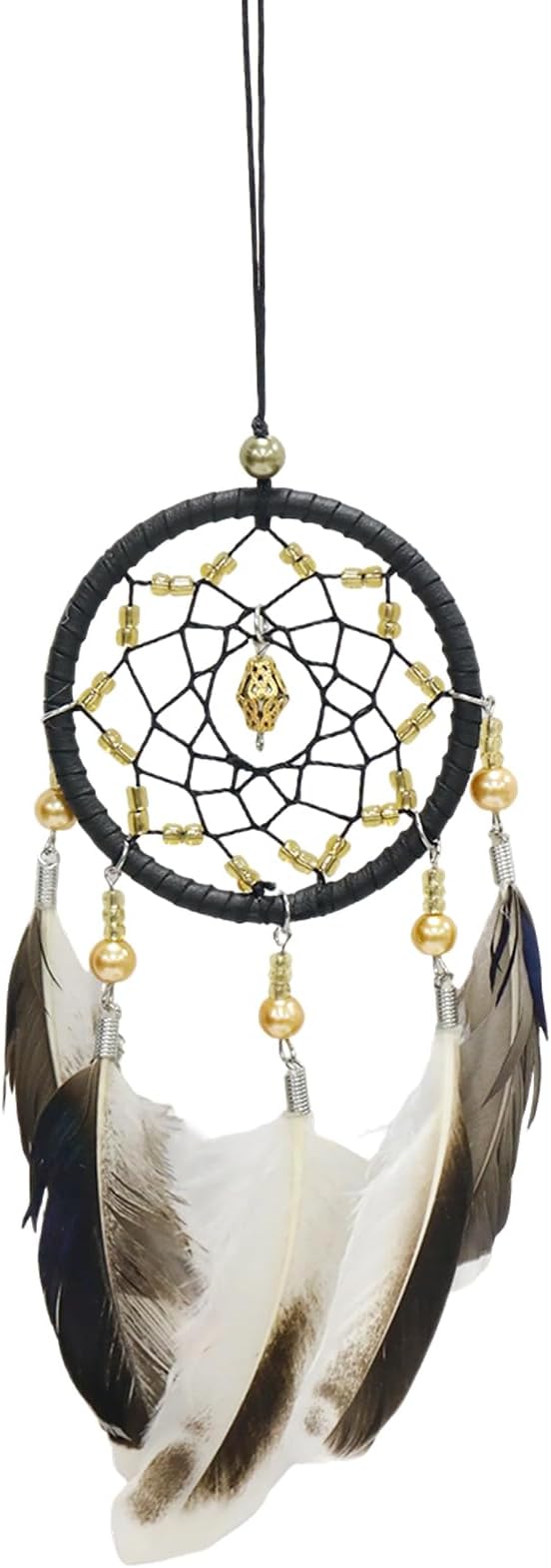 Pine & Linen Handmade Dream Catcher,Bohemian Style Car Rearview Mirror Hanging Charms Feather Pendant,Good Luck Charm for Car Accessories/Wall Hanging/Women/Gift(Black)