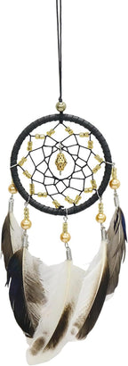 Pine & Linen Handmade Dream Catcher,Bohemian Style Car Rearview Mirror Hanging Charms Feather Pendant,Good Luck Charm for Car Accessories/Wall Hanging/Women/Gift(Black)