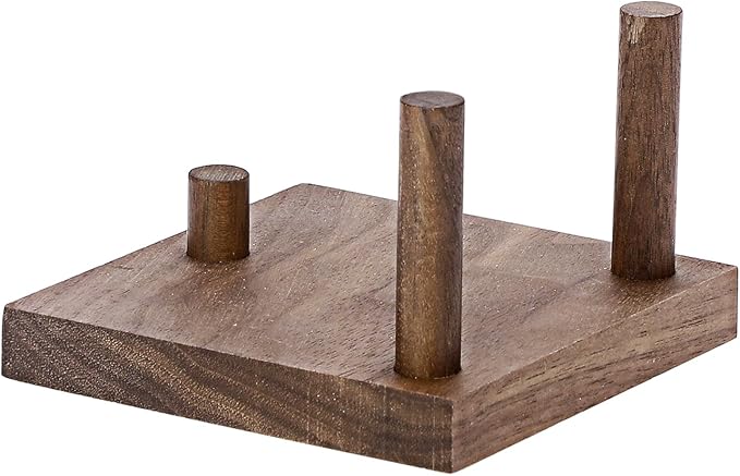 Hipiwe Rock Display Stand Three-Peg Display Easel Stands Walnut Wooden Crystal Rock Holder for Fossil Coral Geodes Rock Mineral Agate, Crystal Display Stand with Square Base, Large