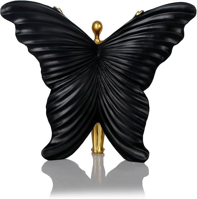Black Fairy Butterfly Statue Collectible Figurines - Fairy Butterfly Art Sculptures Abstract Modern Home Decor Accents - Resin Black Fairy Statues Gifts for Office Desktop Shelf Cabinets Coffee Table
