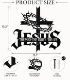 Jesus Wall Art Cross Wall Decor with Crown of Thorns - Metal Christian Wall Art "The Way The Truth The Life" Sign, Black Iron Religious Wall Art & Christian Wall Decor for Home Living Room Church(15.7"L x 15.2"W)