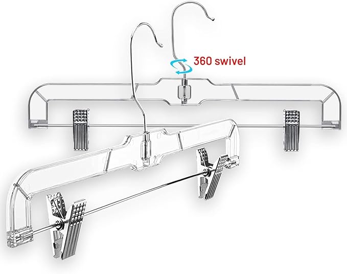 DEILSY™ Skirt Hangers 100 Pack Pants Hangers Shorts Clear Plastic Clothes with Adjustable Clip Non-Slip Clothes Clip Perfect for Pant, Pack of 100