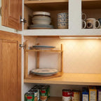 3-Tier Expandable Bamboo Corner Shelf - Dish/Plate Organizer for Cabinet, Kitchen Counter Shelf & Small Kitchen Shelf, Adjustable (6.7" H-2PC, 2-Tier)