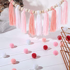 3PCS/Set Boho Tassel Garland,BetterJonny Boho Tassel Garland Wall Hanging Decor Pastel Banner with Wood Beads and 2Pcs Pom Pom Felt Ball for Home and Outdoor Decor