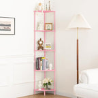 Yoobure Corner Shelf Stand, 5-Tier Bookshelf, 65" Tall Shelves for Bedroom, Living Room, Narrow Display Bookcase, Pink with Display Shelves for Office