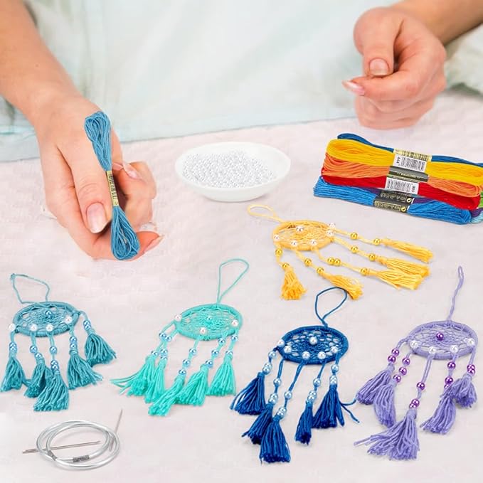 INFUNLY 15 Set DIY Small Dream Catcher Kit Rainbow Colors Round Mini Dream Catcher Kit Handmade Dreamcatcher Kit with Instructions Boho Hanging Ornament Making Kit for Bedroom Car Mirror Keychain Bag