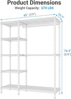 VIPEK V7C Garment Racks with Cover Portable Closets for Hanging Clothes, Heavy Duty Clothes Rack with Shelves Metal Closet Wardrobe, Max 670lbs, White Rack with Grey Upgraded Polyester Cover
