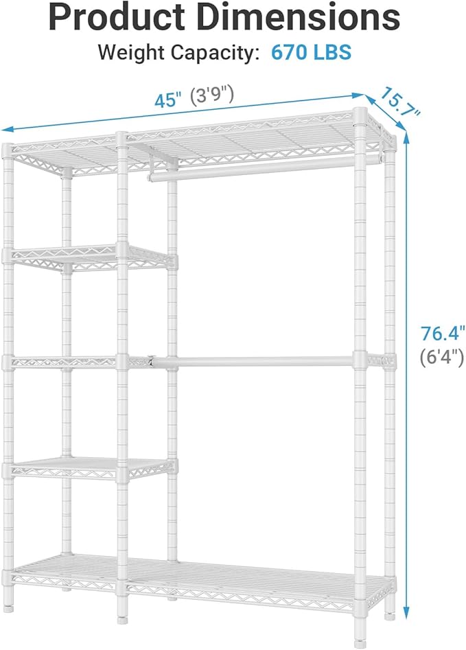 VIPEK V7C Garment Racks with Cover Portable Closets for Hanging Clothes, Heavy Duty Clothes Rack with Shelves Metal Closet Wardrobe, Max 670lbs, White Rack with Grey Upgraded Polyester Cover