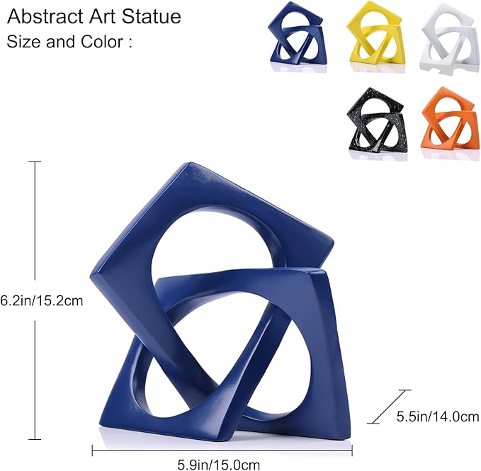Modern Geometric Sculpture Navy Blue Knot Statue Decor, Home Blue Bookcase Centerpiece jax Decorative, Geometric Tabletop Sculpture and Figurines, For Navy Home Decor Accent, Cube Decorative Ornaments