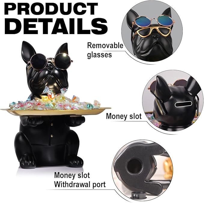 French Bulldog Gifts Statue Tray Organizer for Keys, Candy, Jewelry, Earrings, Entrance Piggy Bank - Modern Decor Resin French Bulldog Decor Entryway Table, Coffee Table, Office Desk, Home Decor