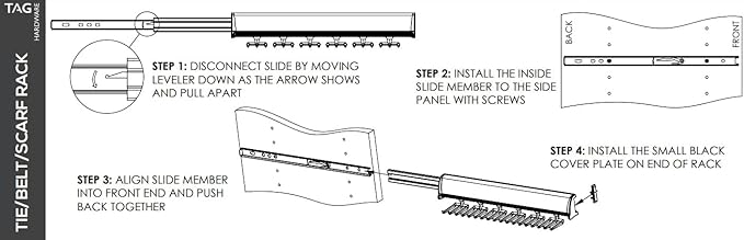 TAG Hardware Designer 15 Hook Full Extension Telescopic Tie Rack Closet Organizer (Slate)
