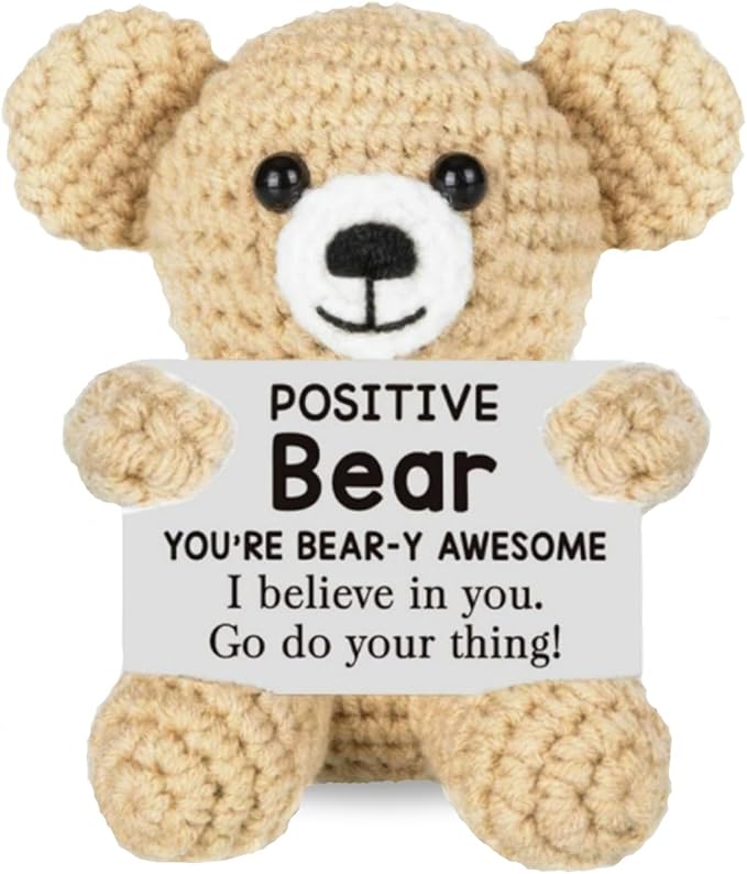Inspirational Handmade Crochet Bear, Positive Emotional Support Bear, Valentine's Day Gift, Birthday Thanksgiving Basket Gift for Home Decorations
